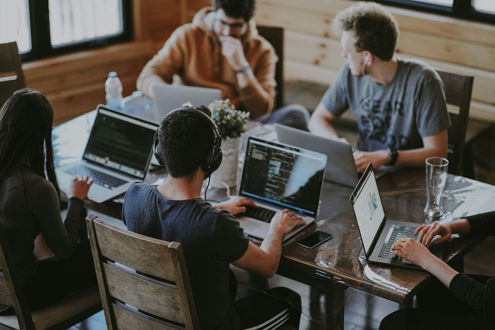 Software engineers collaborating on a digital product in a modern studio